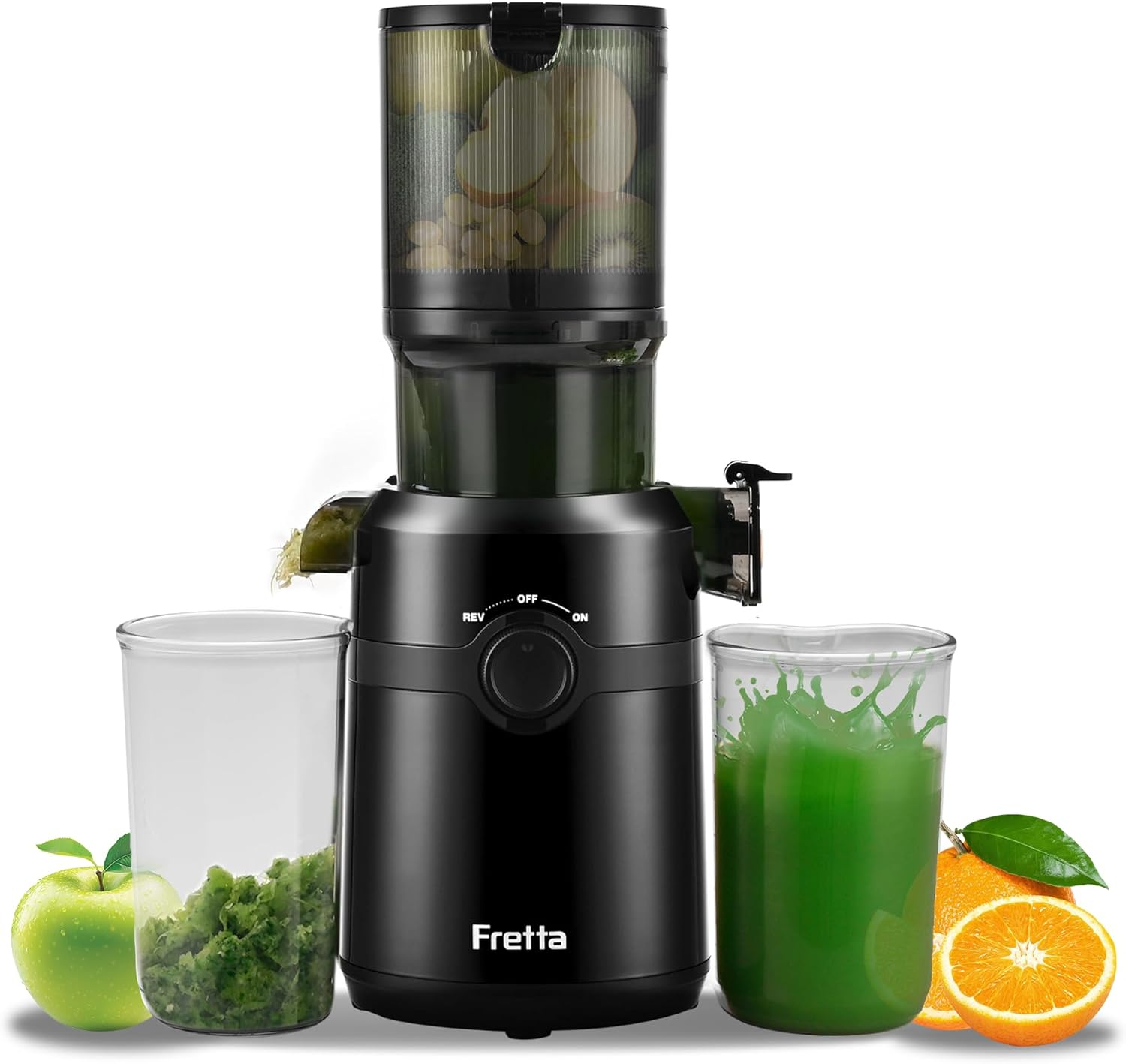 Fretta Nifty F5000 Cold Press Juicer, Slow Masticating Juicer Machine (4.25'' Wide Feed Chute, 1L Capacity, High Juice Yield)